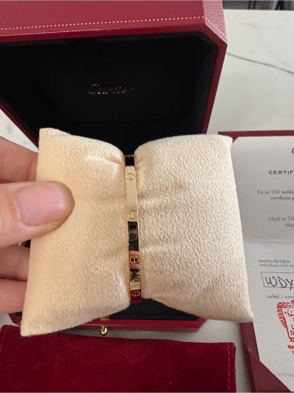 Cartier Gold Bracelet Set with Red Presentation Boxes and Cream Cushion - Picture 7 of 11